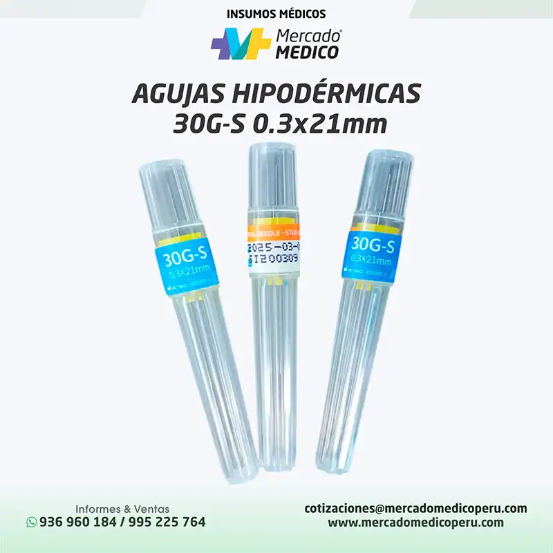 AGUJAS HIPODÉRMICAS 30G-S 0.3x21mm